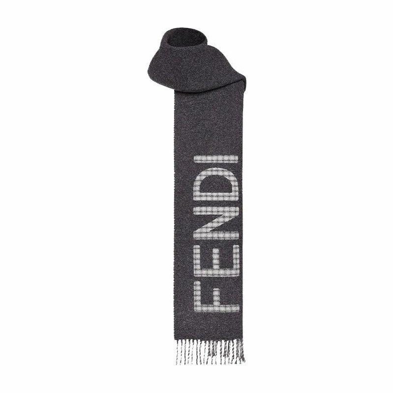 Fendi Checkered Reversible Wool Cashmere Scarf