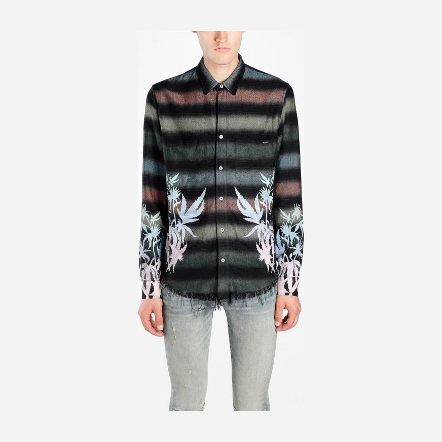 AMIRI SS21 Rainbow Stripe Leaf Print Shirt