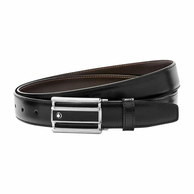 Montblanc Leather Belt Rectangle Buckle Black Brown 3cm