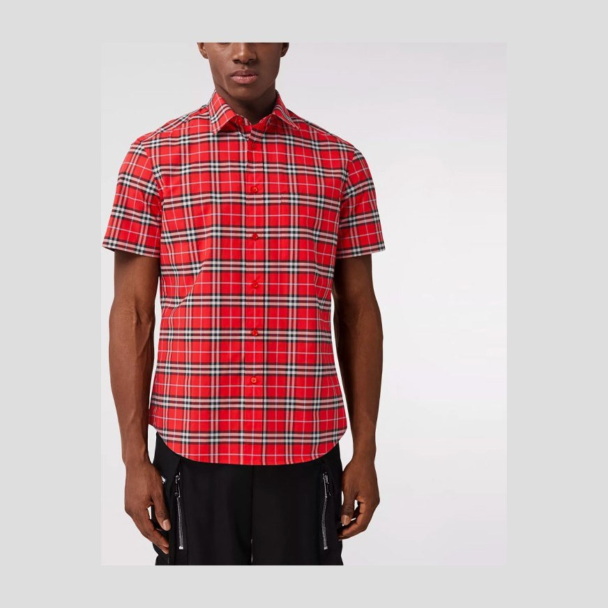 Burberry Logo Patch Check Shirt Red