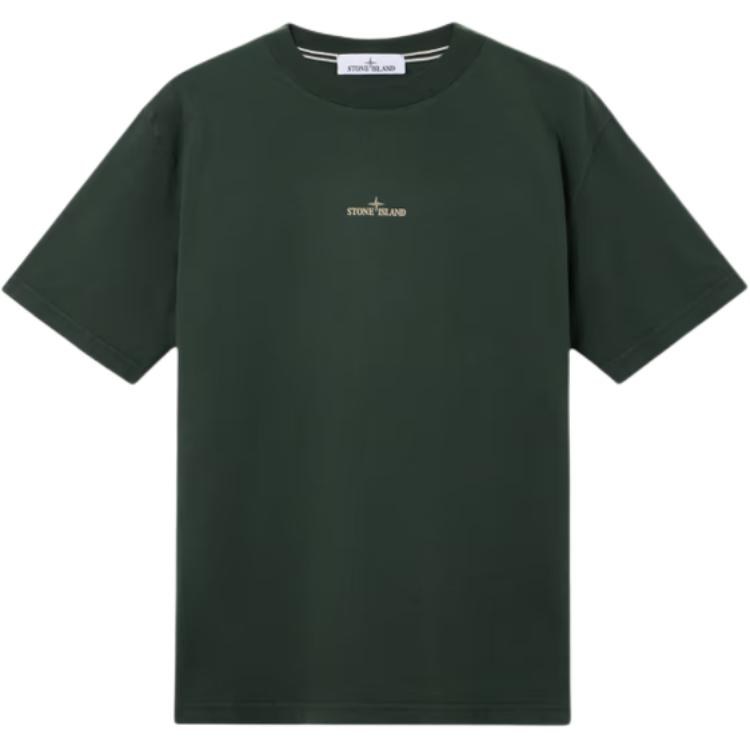 Stone Island Letter Print Crew Neck T-Shirt Green