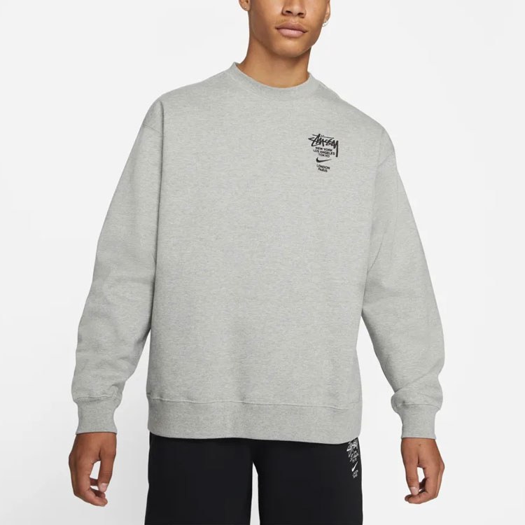 Stussy x Nike Embroidered Logo Crewneck Sweatshirt Grey