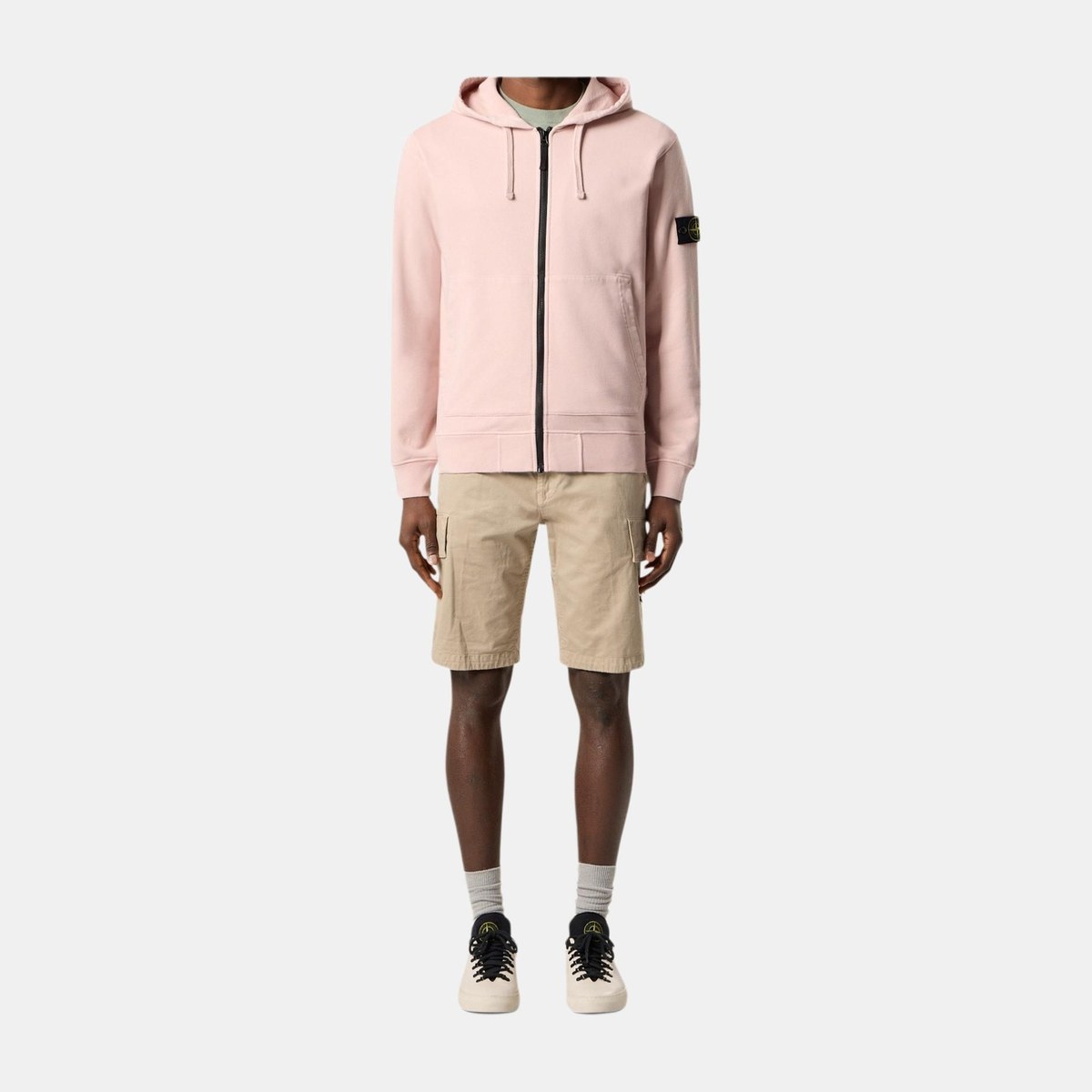 Stone Island Badge Zip Hoodie Pink