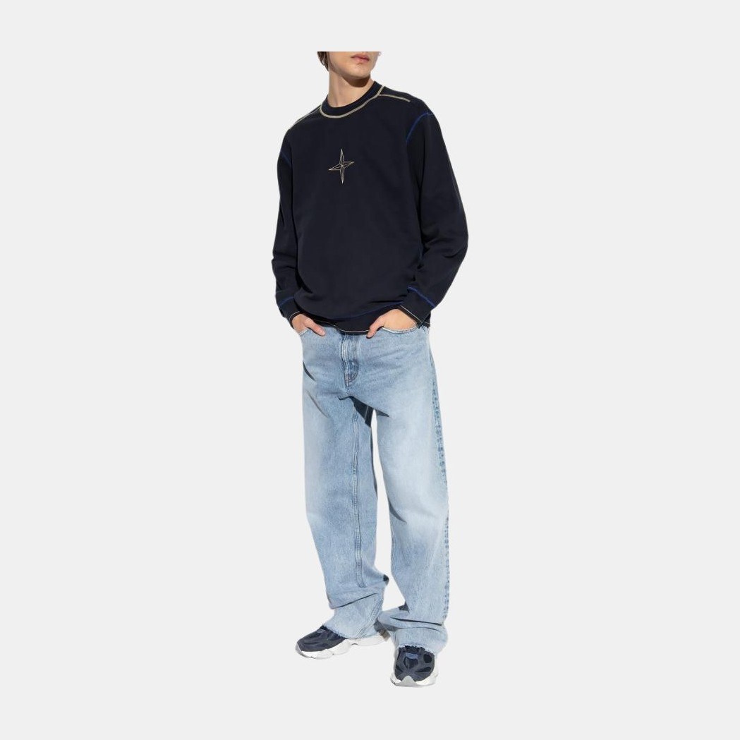 Stone Island Logo Crewneck Sweatshirt Blue