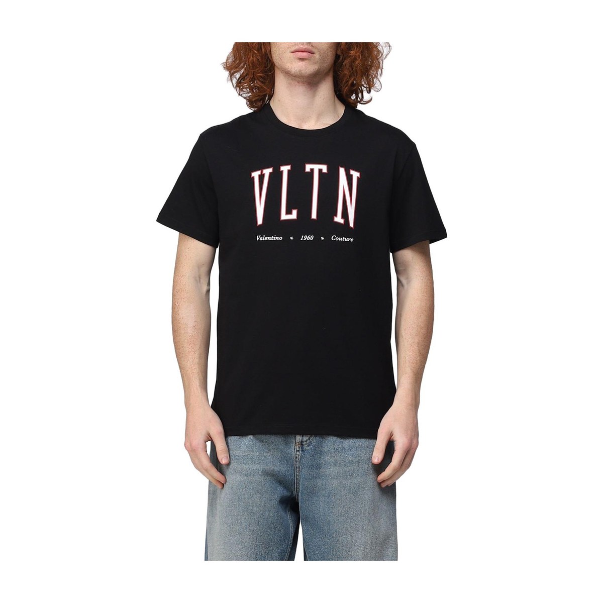 Valentino SS23 Red Outline Letter Print T-Shirt Black