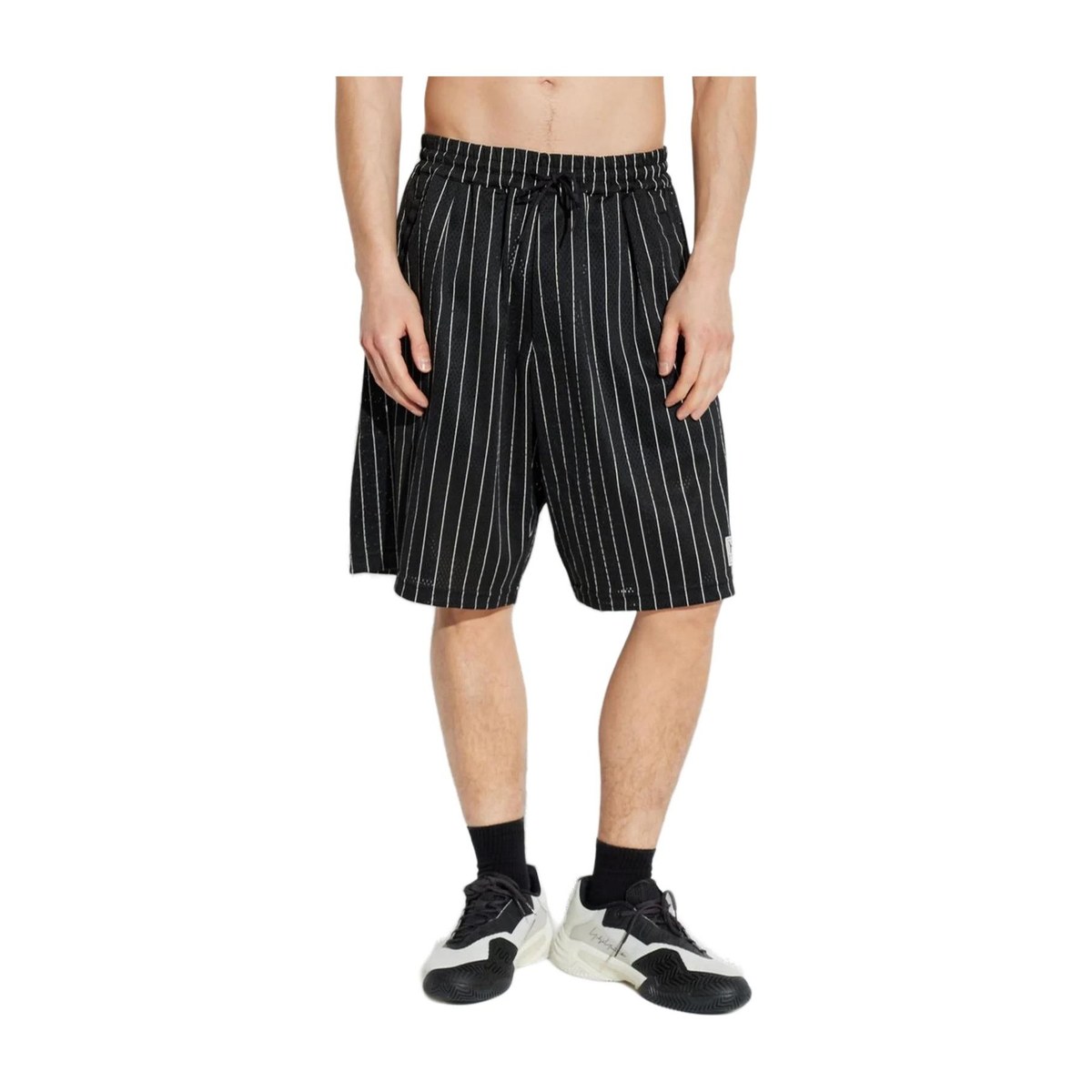 Y-3 Logo Patch Striped Perforated Shorts