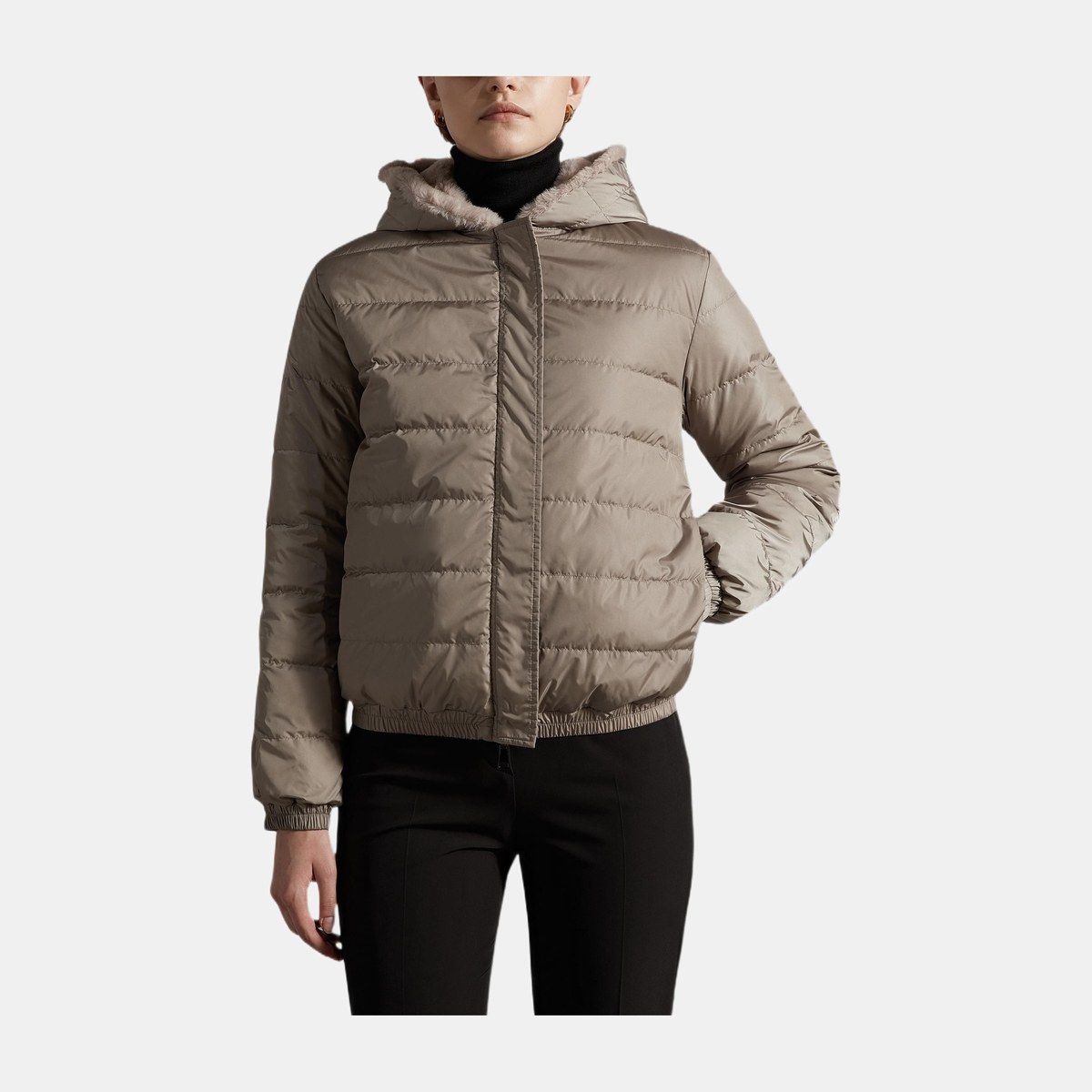 Moncler FW22 Quilted Reversible Hoodie Down Jacket Beige