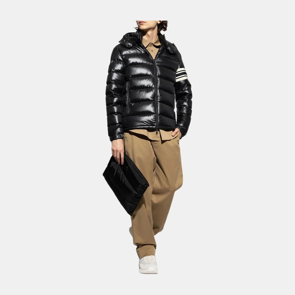Moncler Striped Zip Hoodie Jacket Black