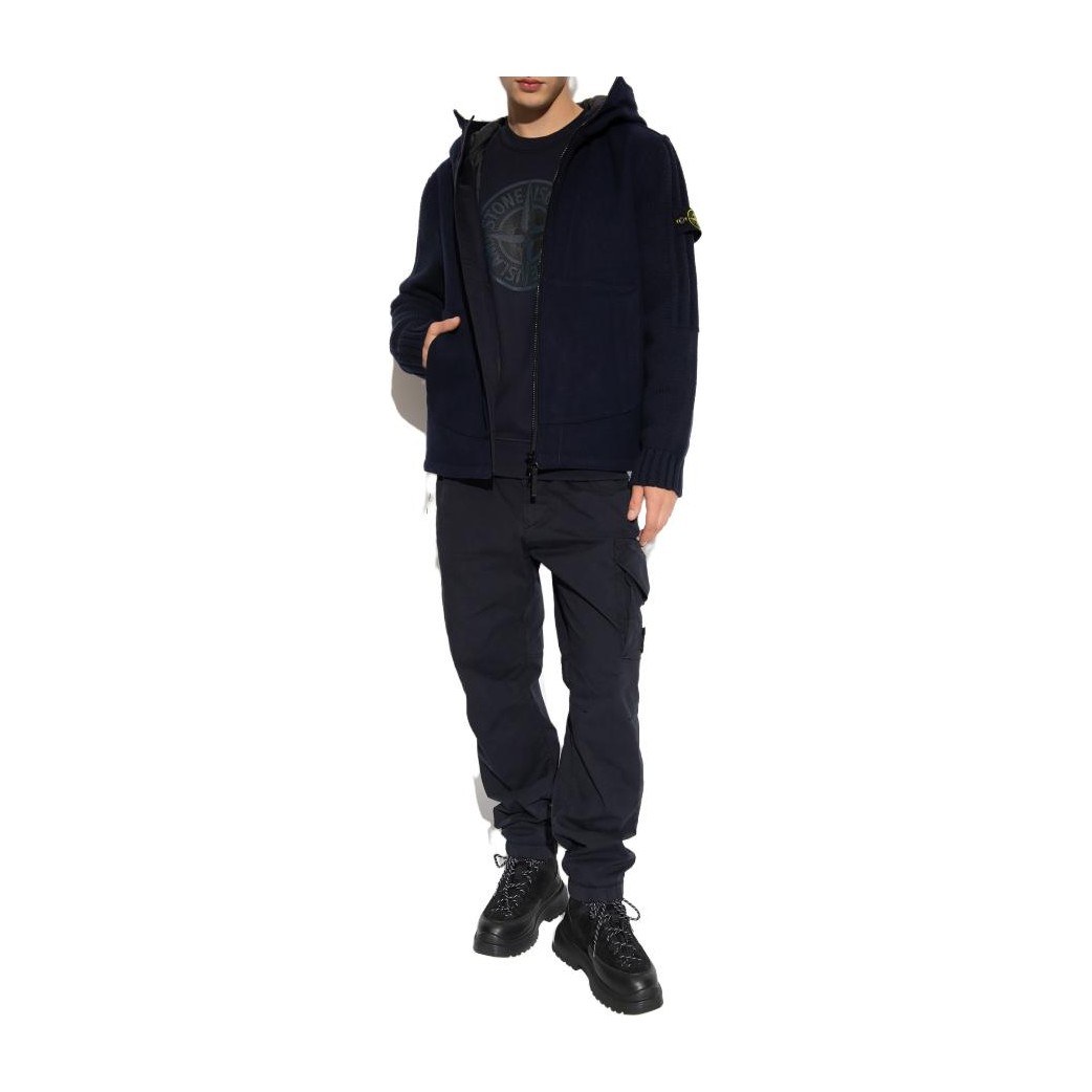 Stone Island Logo Zip Hoodie Jacket Blue
