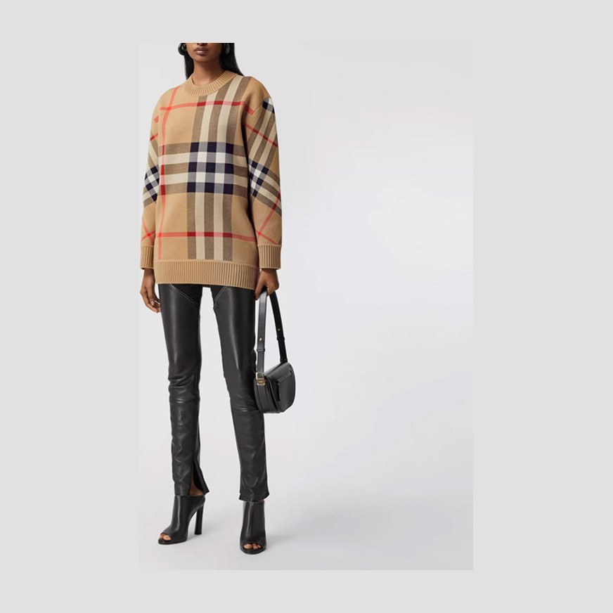 Burberry Check Jacquard Wool Knit Sweater