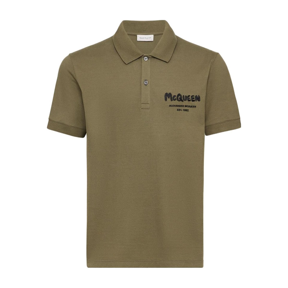 Alexander McQueen Mcqueen Graffiti Polo In Deep Khaki Polo