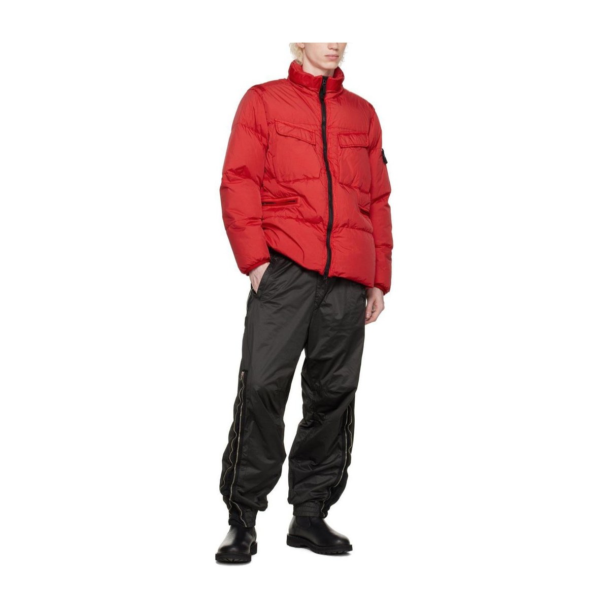 Stone Island Logo Puffer Jacket Red