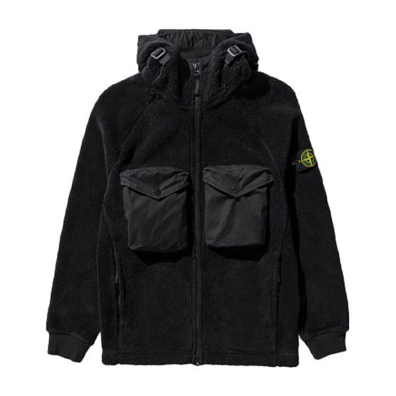 Stone Island Logo Fleece Jacket Black
