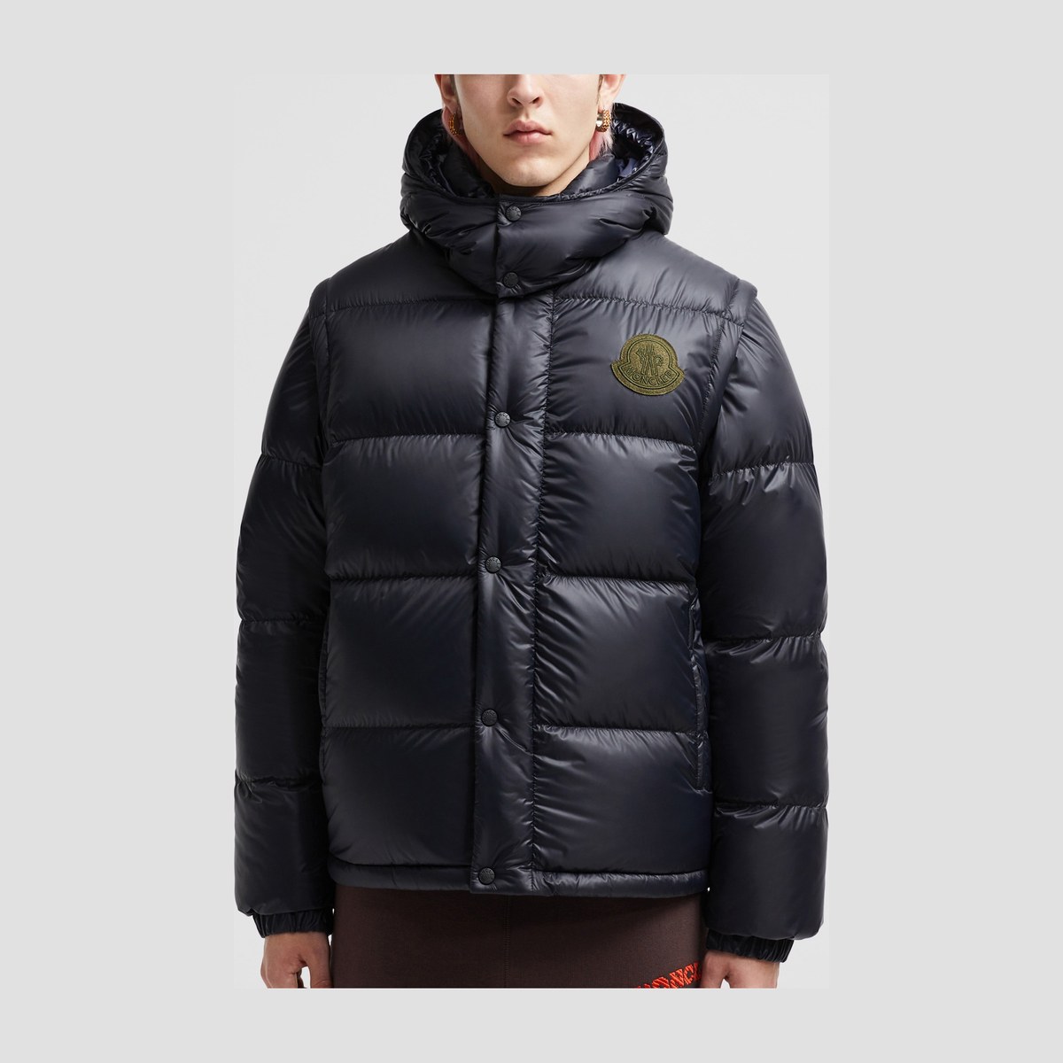 Moncler Logo Detachable Hood Down Jacket Navy