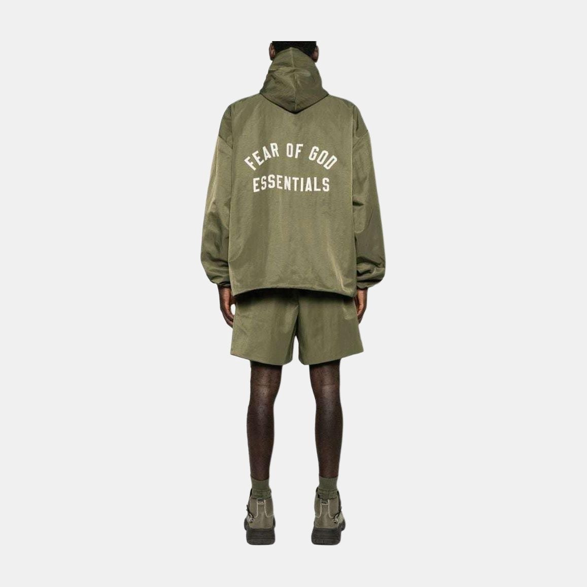 Fear of God Essentials Textured Nylon Hooded Coaches Jacket Military