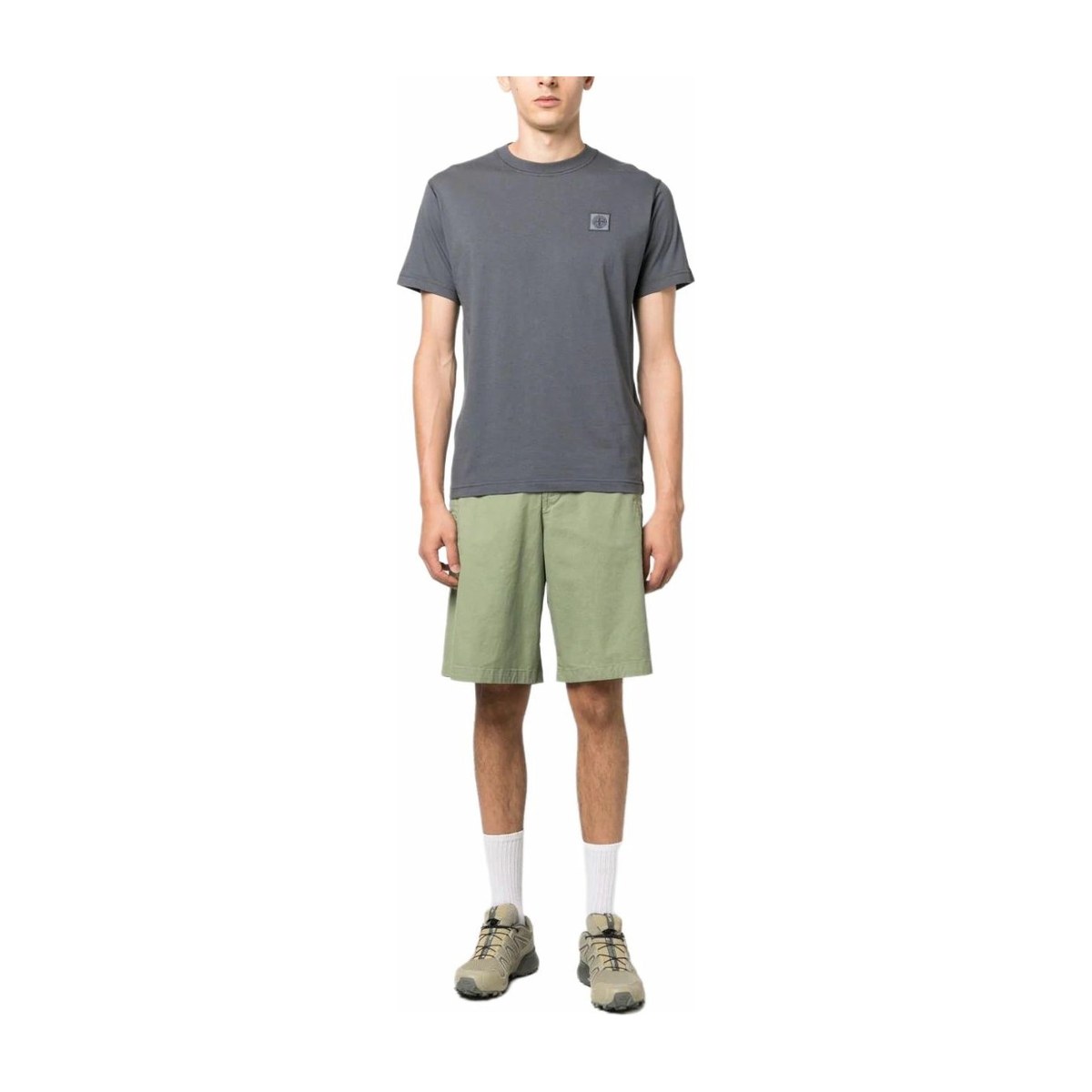 Stone Island Logo Print Crewneck T-Shirt Gray White
