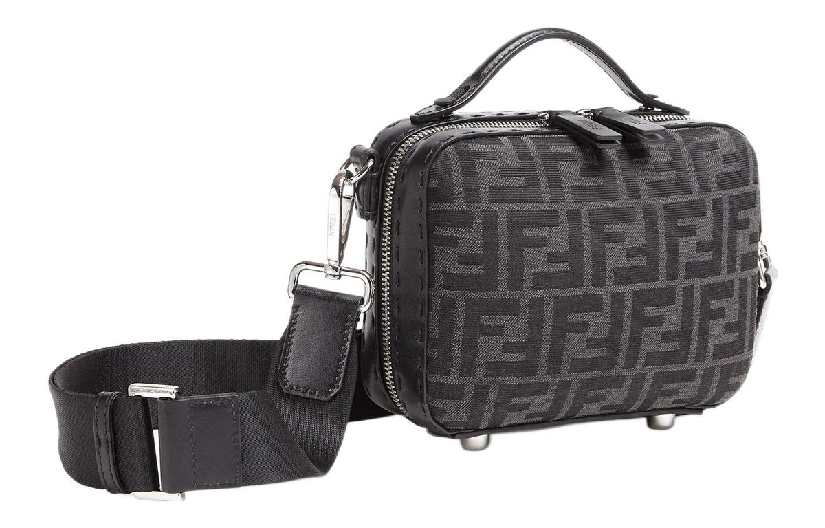 Fendi Logo Canvas Mini Shoulder Bag Gray