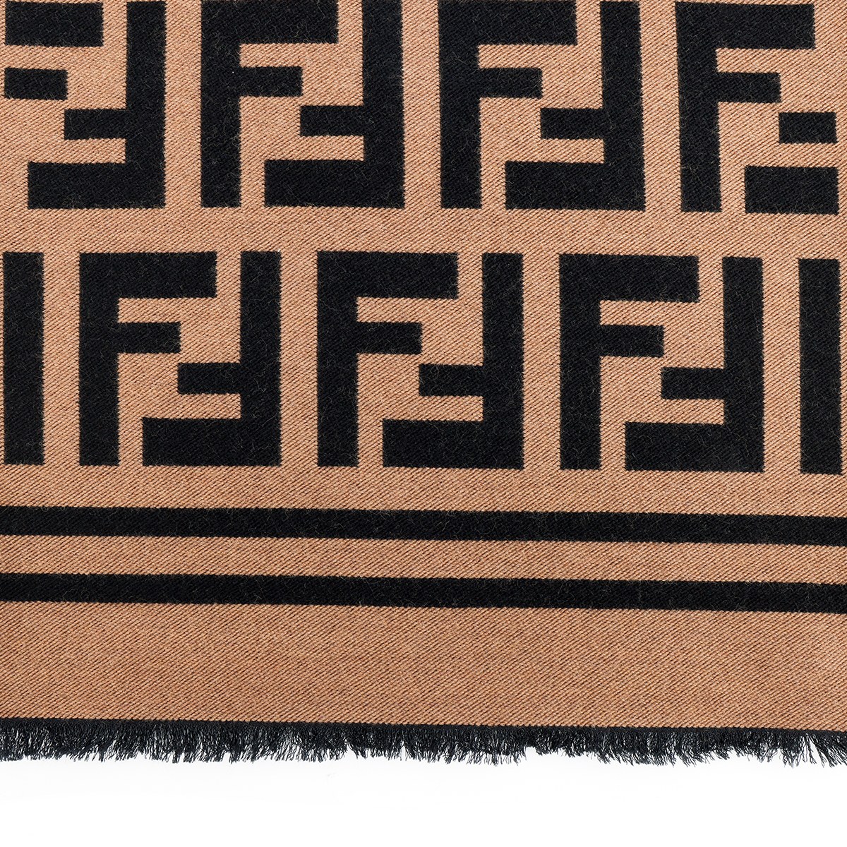Fendi FF Pattern Wool Silk Scarf Brown