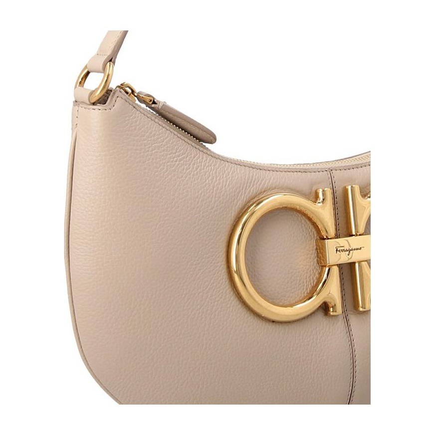 Ferragamo Vintage Large Metal Trim Leather Tote Bag Beige