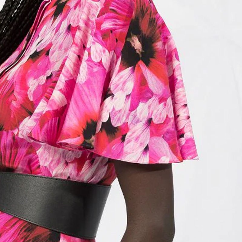 Alexander McQueen Floral Print Short Sleeve Dress