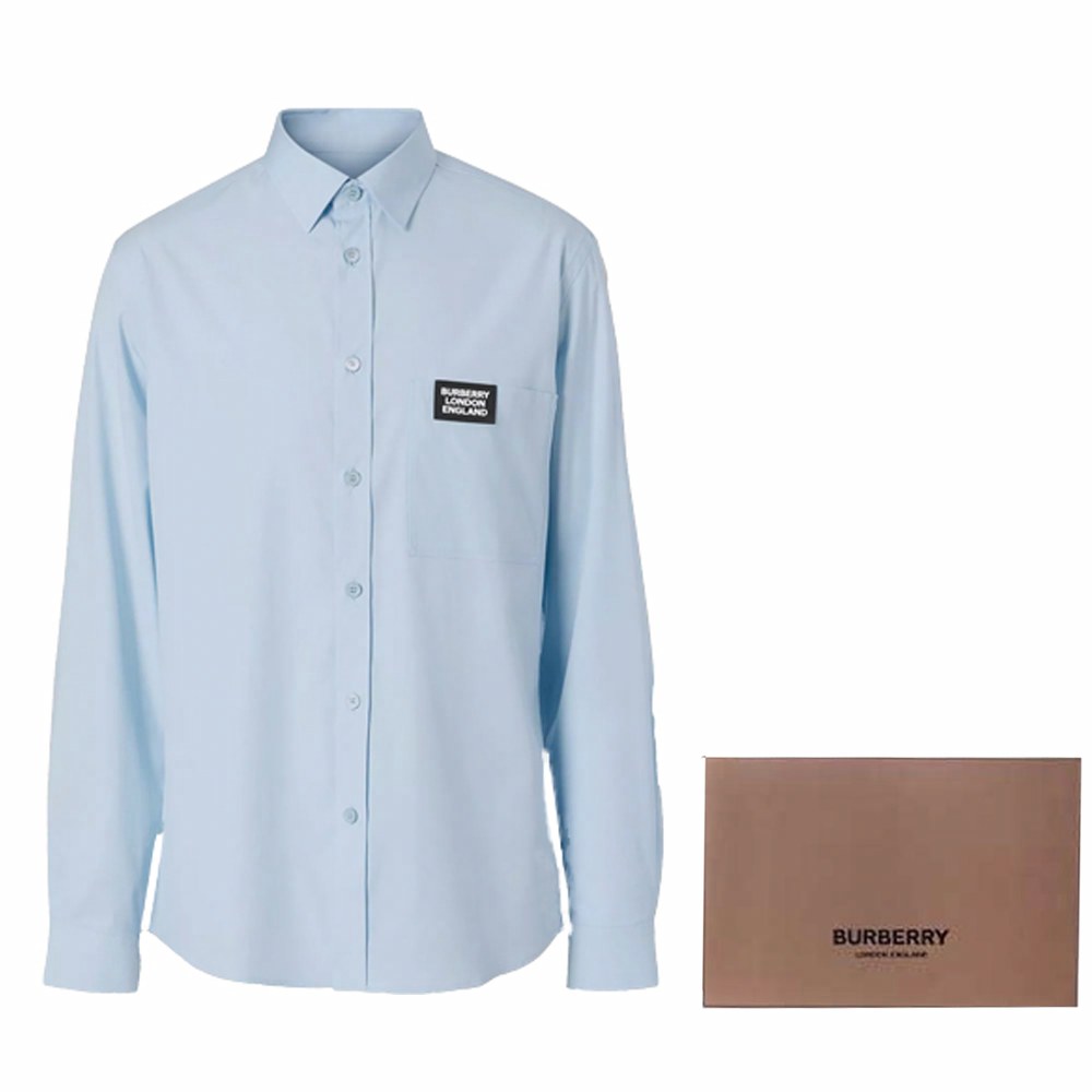 Burberry Logo Cotton Shirt Light Blue