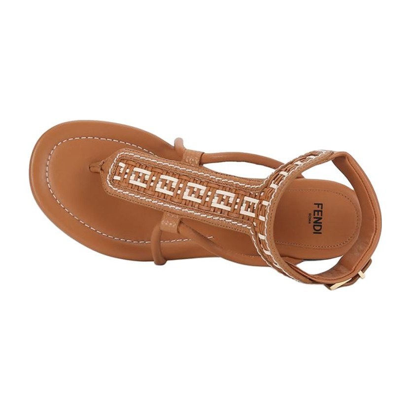 Fendi Leather Buckle Platform Sandals Brown