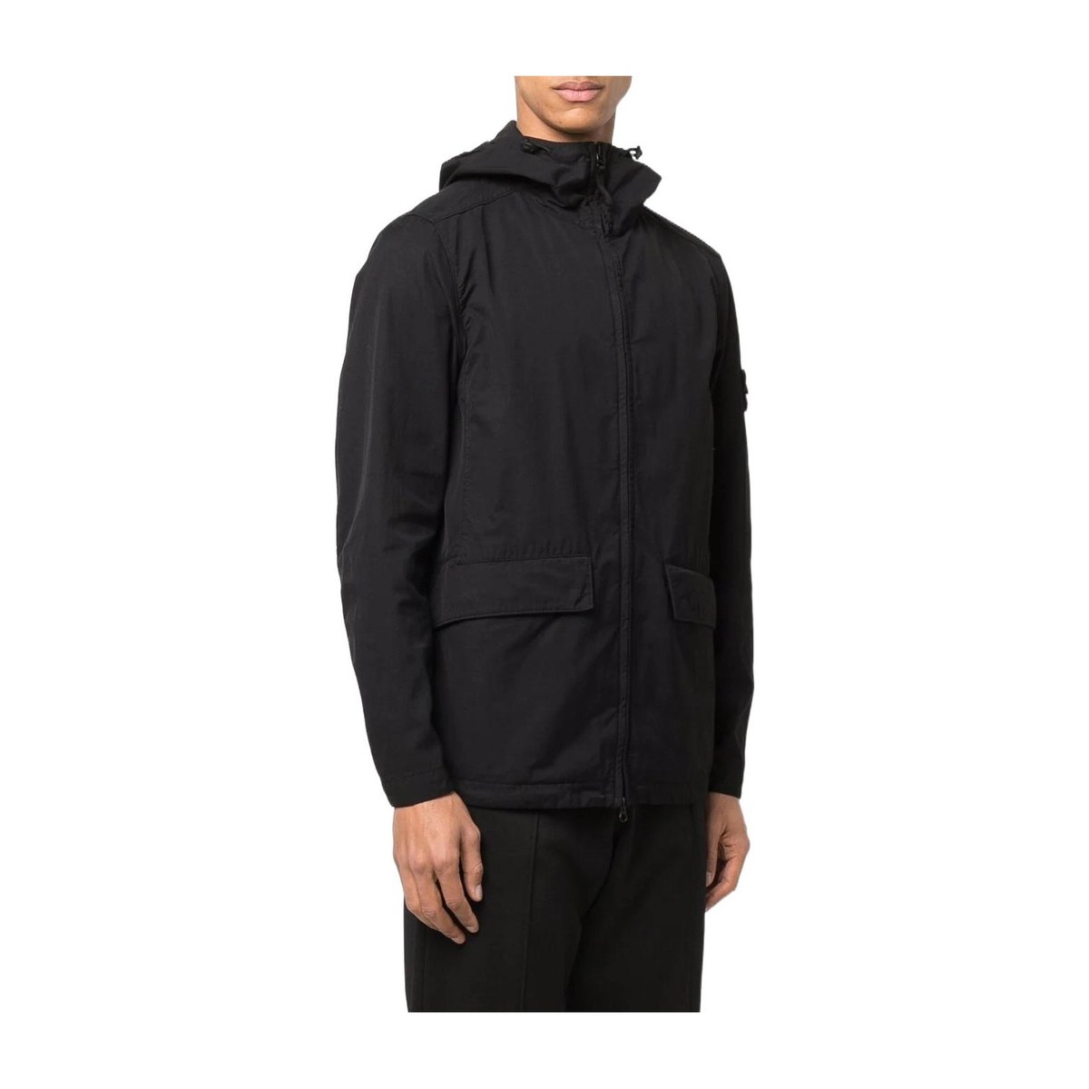 Stone Island Compass Badge Zip Hoodie Black