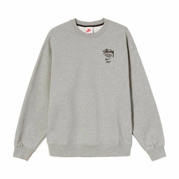 Stussy x Nike Embroidered Logo Crewneck Sweatshirt Grey