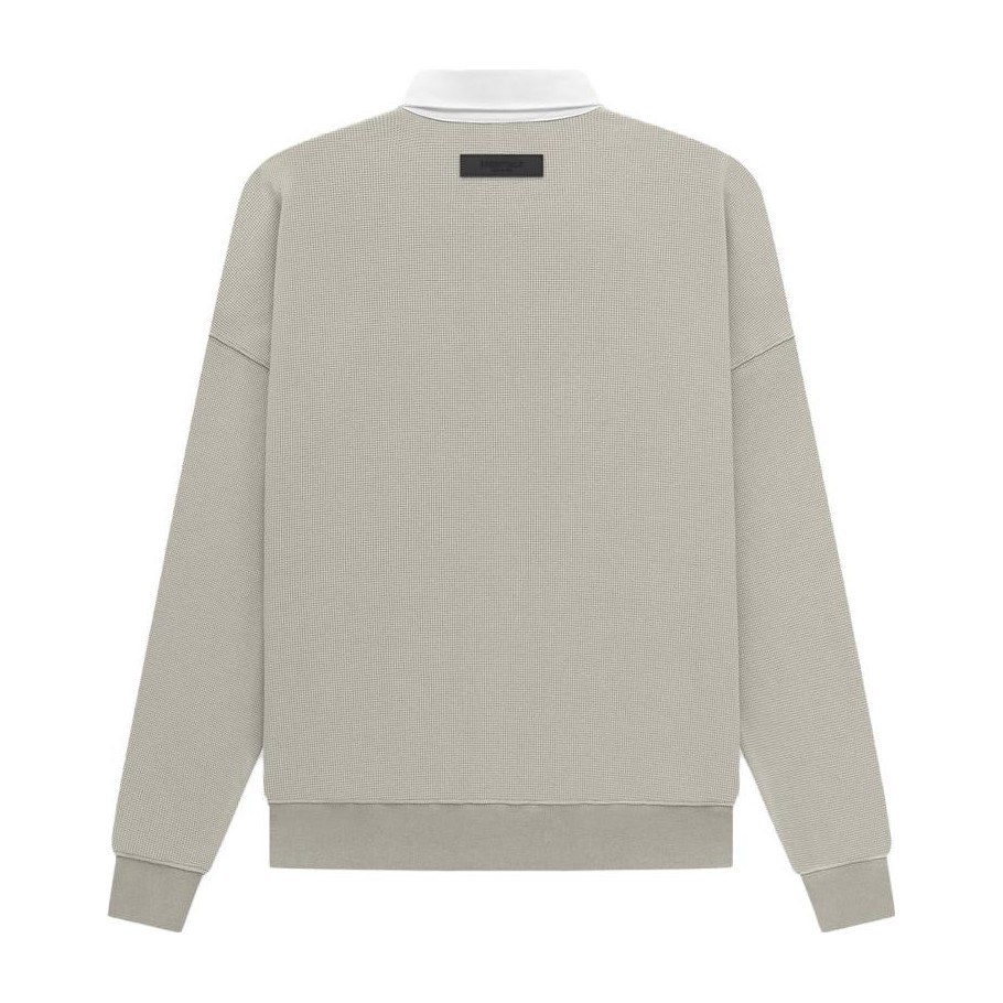 Fear of God Essentials Waffle Henley Rugby Seal Logo Polo Grey