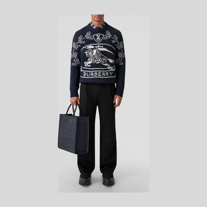 Burberry Equestrian Knight Wool Sweater Blue
