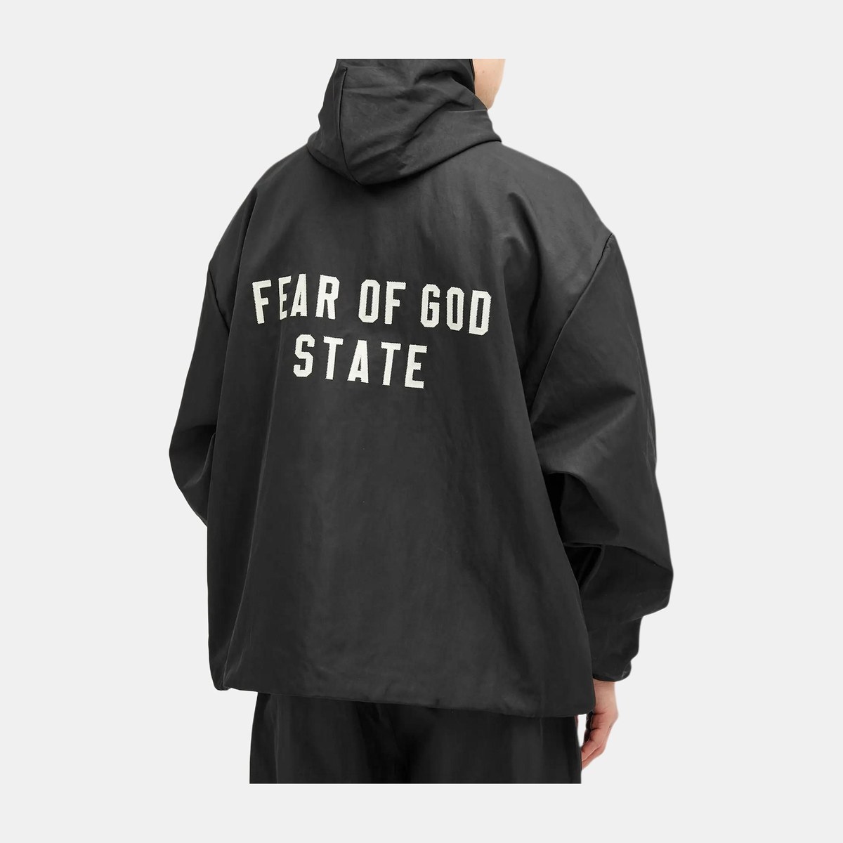 Fear of God Essentials Textured Nylon Hooded Coaches Jacket Black
