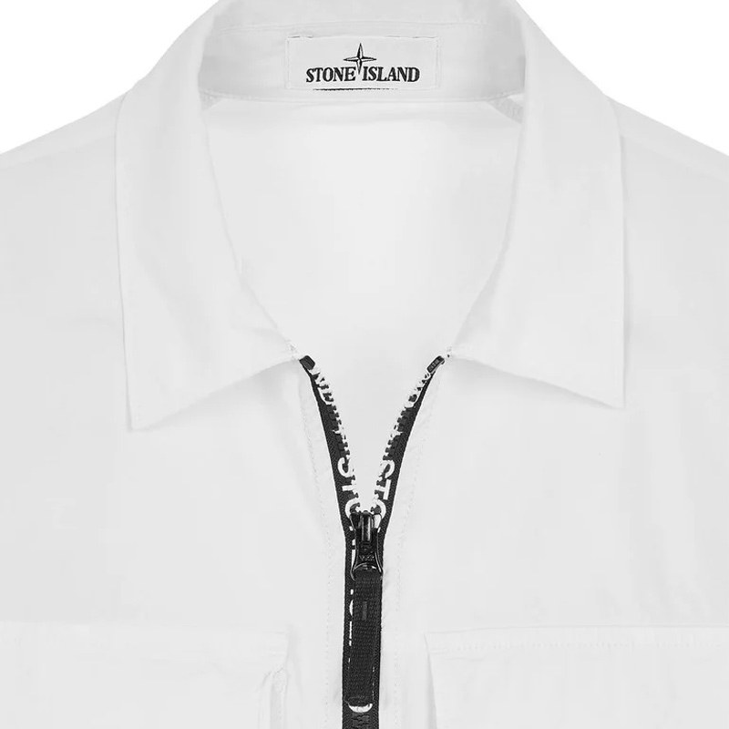 Stone Island SS22 White Logo Zip Shirt
