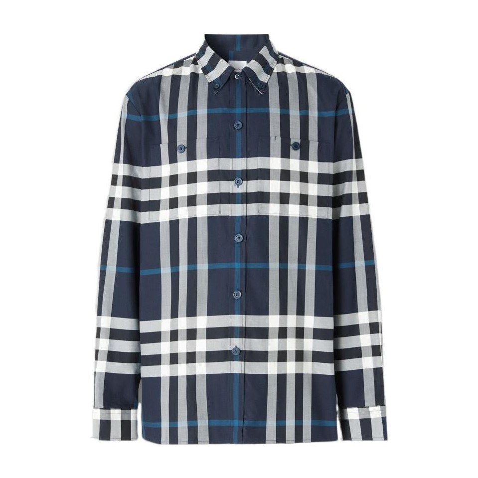 Burberry FW22 Check Single-Breasted Shirt Blue