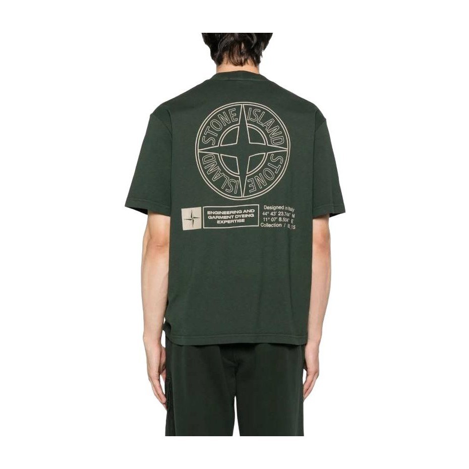 Stone Island Letter Print Crew Neck T-Shirt Green