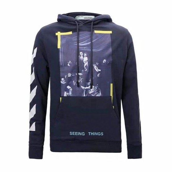 OFF-WHITE Logo Print Hoodie Navy