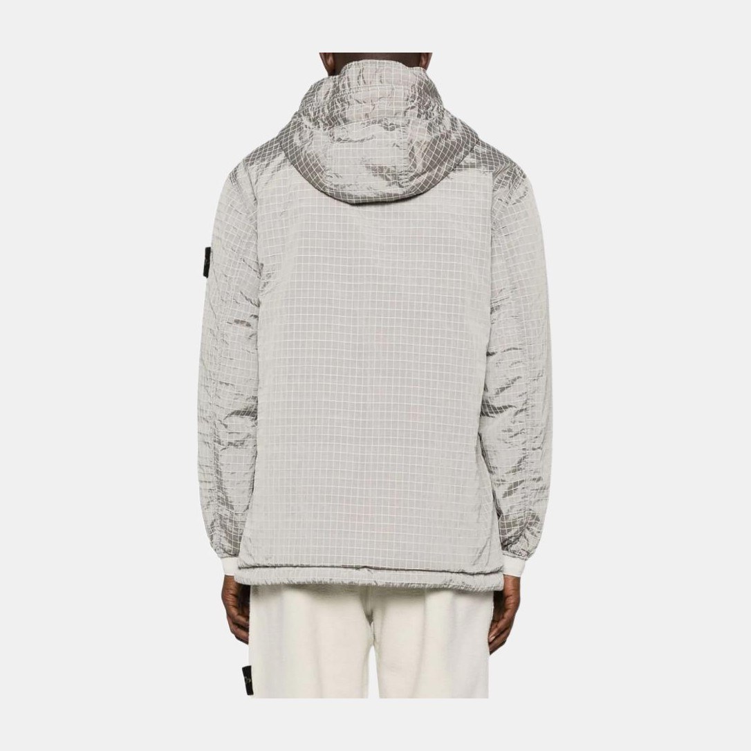 Stone Island FW23 Metal Nylon Check Pullover Jacket Gray Mud
