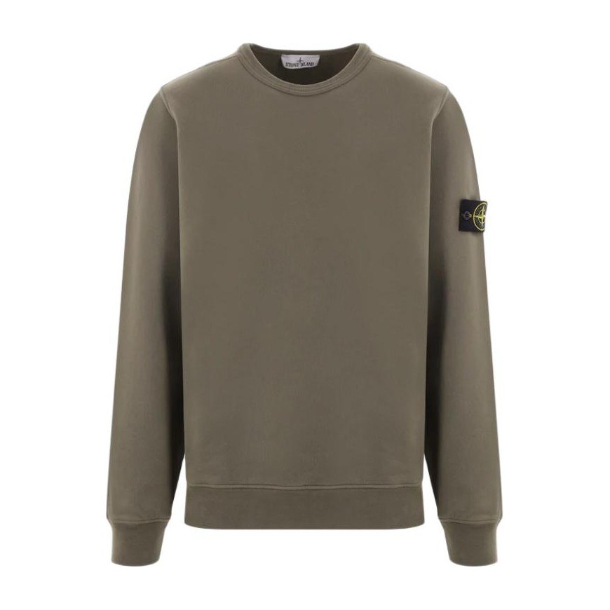 Stone Island Logo Badge Crewneck Sweatshirt Brown