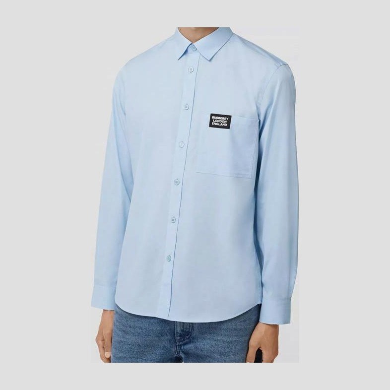 Burberry Logo Cotton Shirt Light Blue
