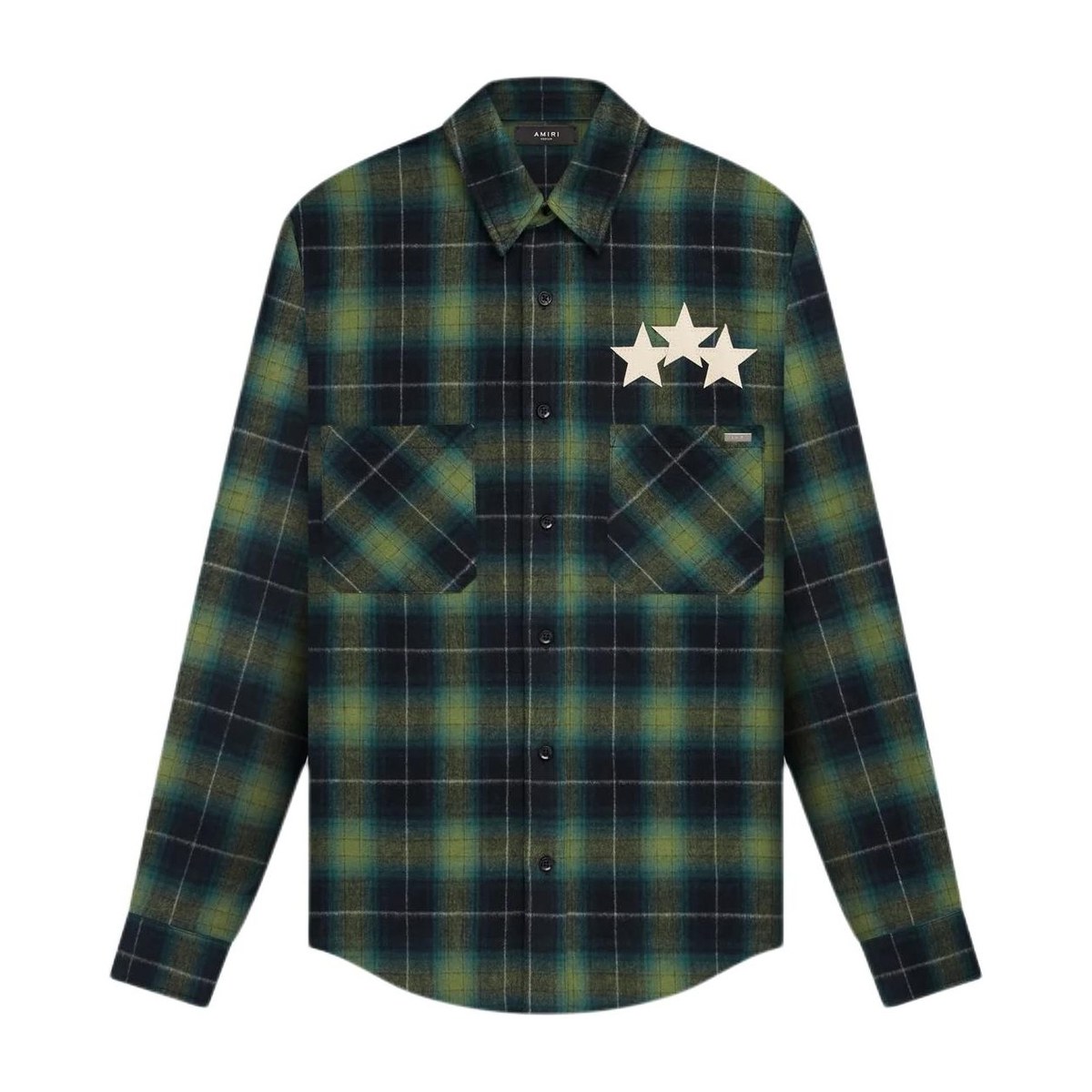AMIRI Star Leather Flannel Shirt Green