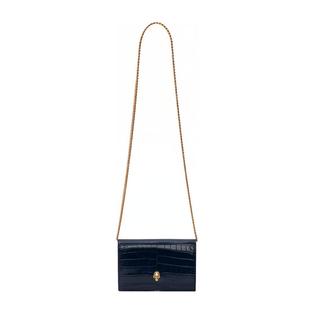Alexander McQueen Chain Embossed Croc Shoulder Bag Navy