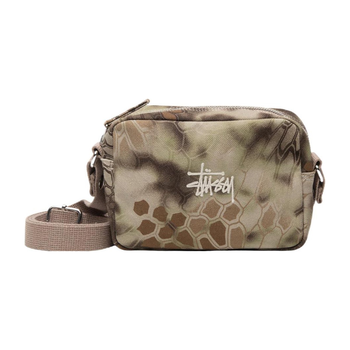 Stussy Logo Embroidered Zipper Shoulder Bag Brown Multicolor