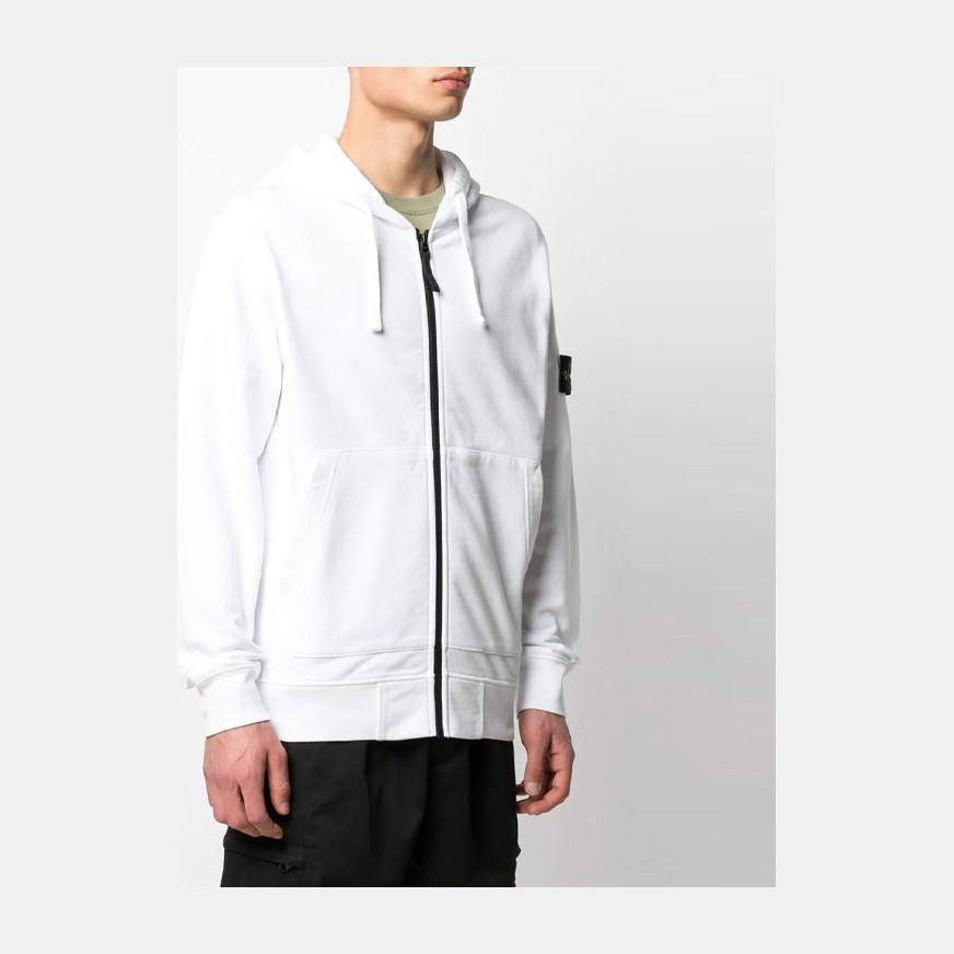 Stone Island Logo Zip Hoodie White
