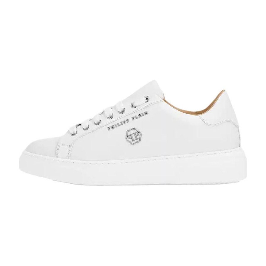 PHILIPP PLEIN Hexagon White Leather Sneakers