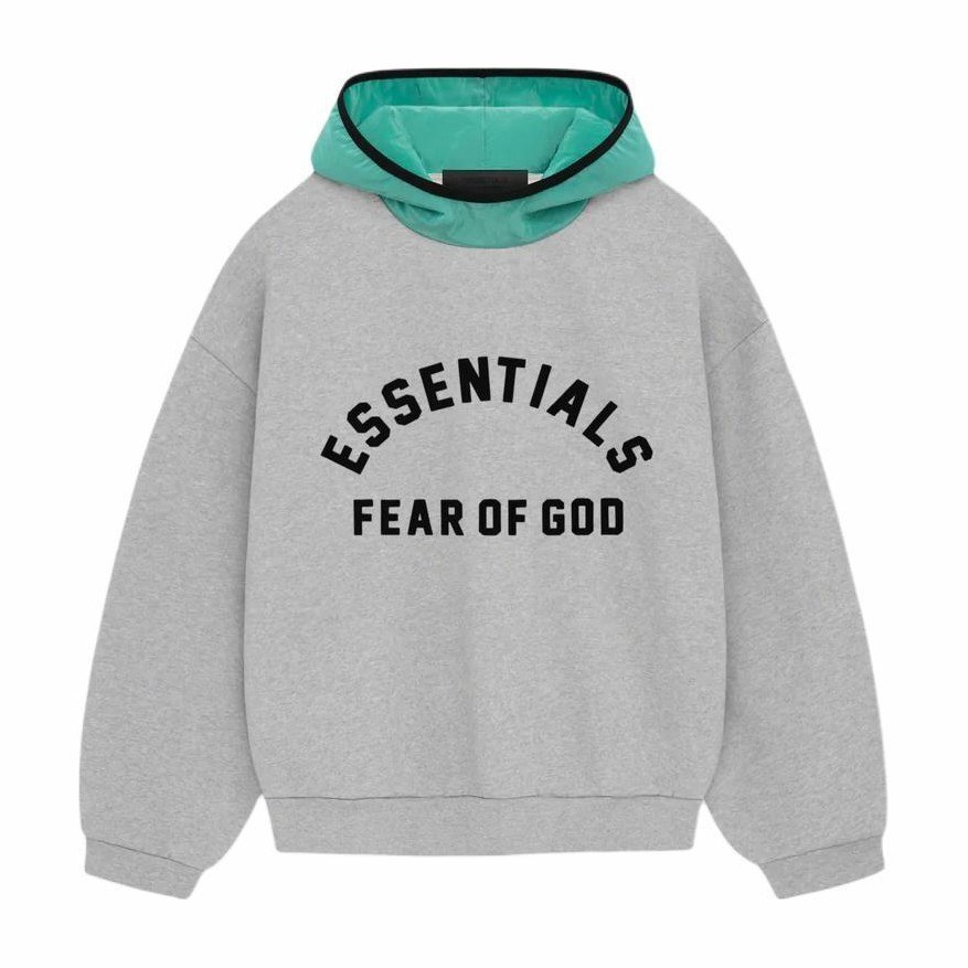 Fear of God Essentials Nylon Fleece Hoodie Light Heather Grey Mint Leaf
