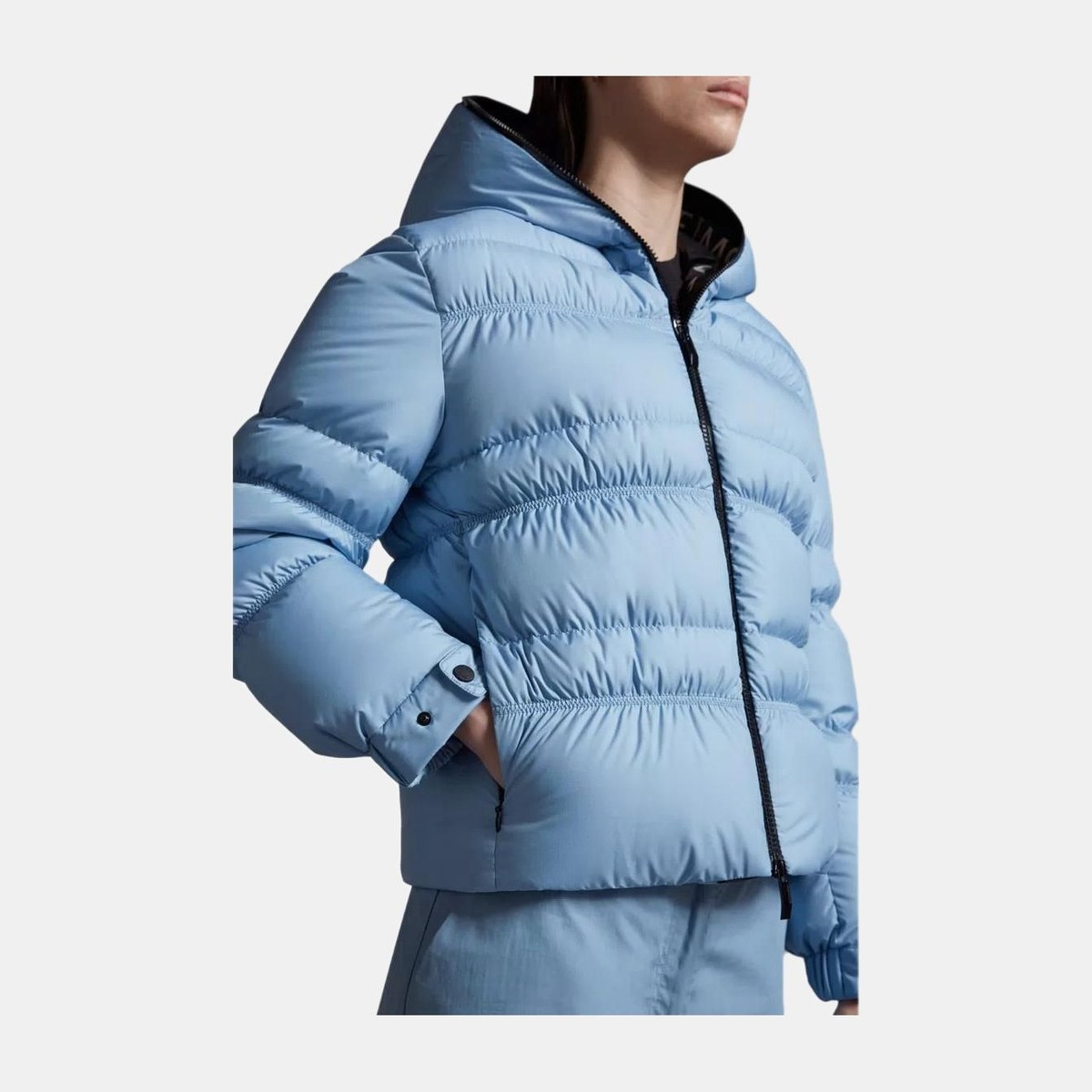 Moncler Hooded Zip Short Down Jacket Blue