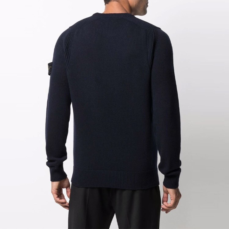 Stone Island Logo Badge Wool Sweater Navy