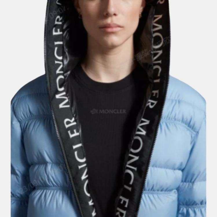 Moncler Hooded Zip Short Down Jacket Blue