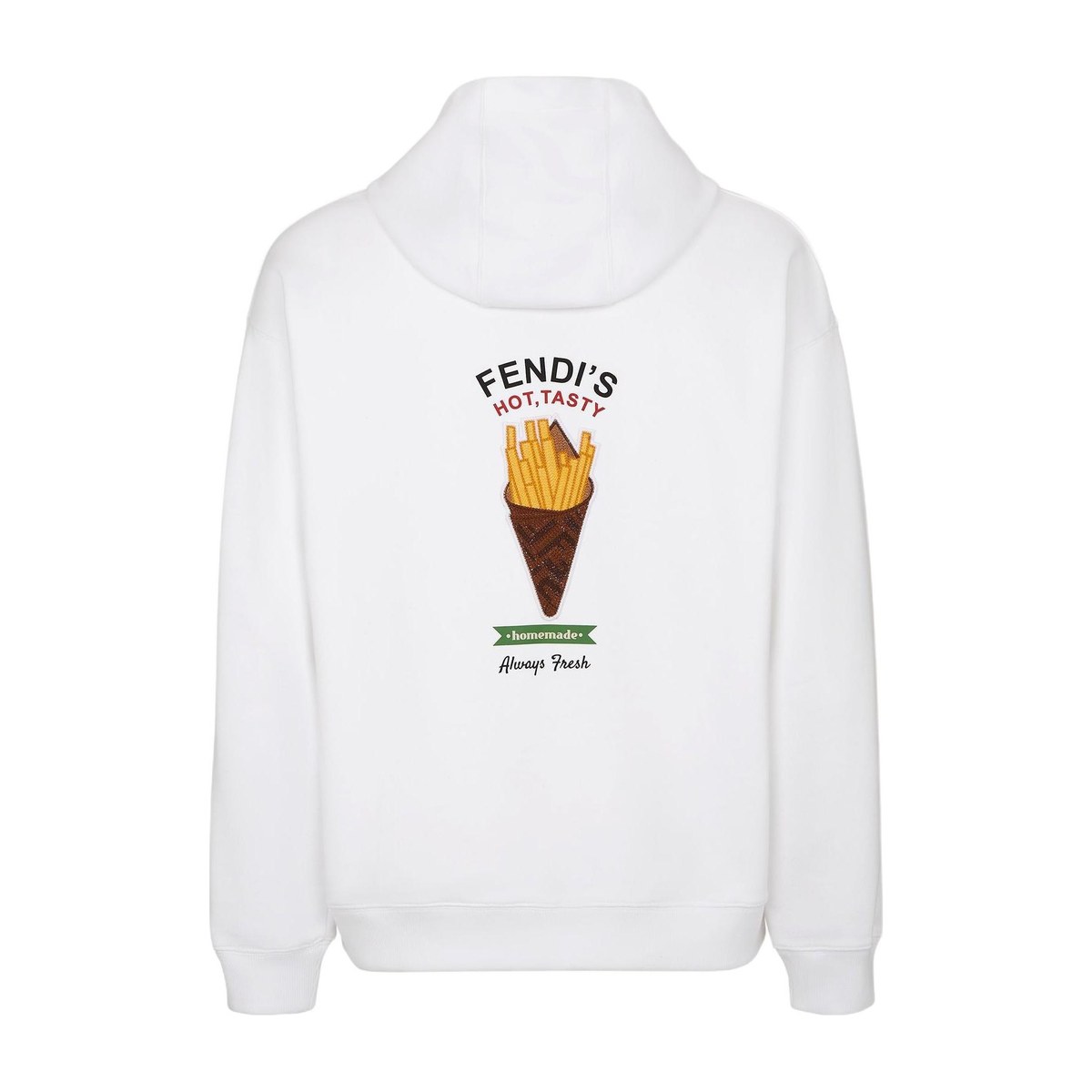Fendi FW24 Drawstring Hoodie Embroidered Patch White