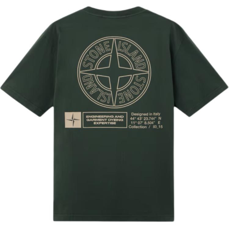 Stone Island Letter Print Crew Neck T-Shirt Green