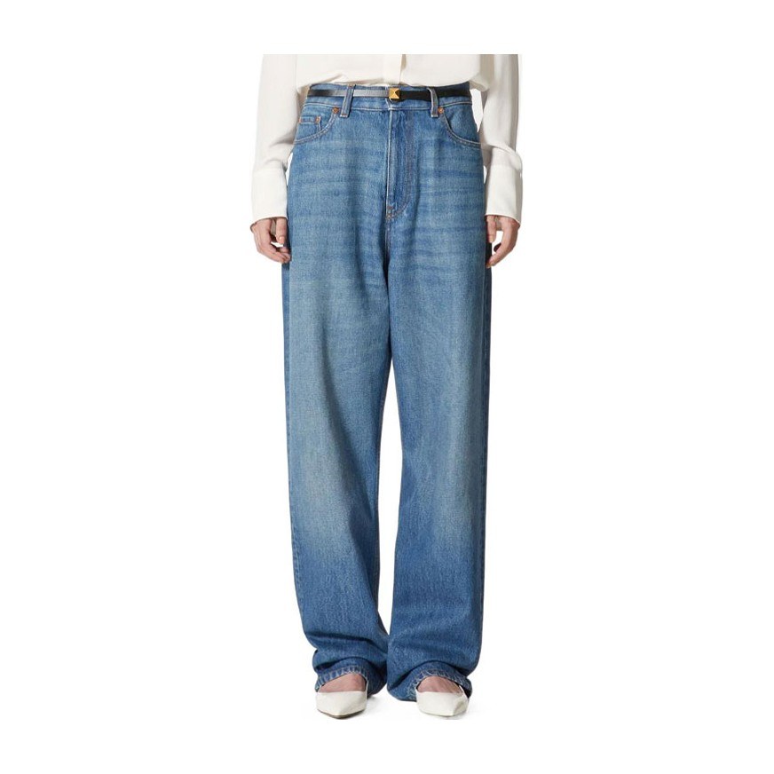Valentino FW22 Washed Straight Jeans Blue